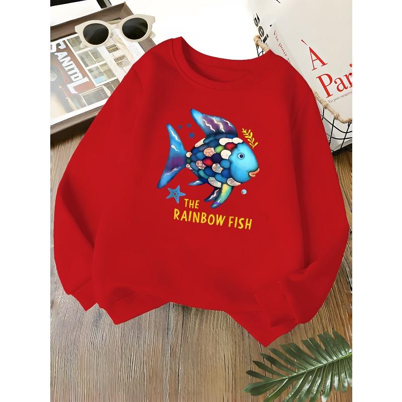 Kids Unisex Crewneck Sweatshirt, The Rainbow Fish Starfish Print Soft Fleece Pullover Suitable For Kids Over 4 Years Old