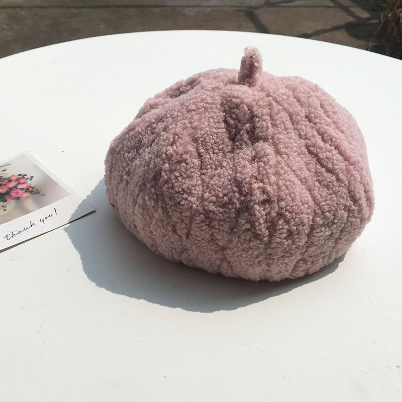 Hat Women's Autumn and Winter Tide Beret Lamb Fleece Simple Casual Retro British Painter Pumpkin Hat