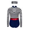 Meisjes Gevangene Kostuum Set Lange Mouw Gestreept Jumpsuit Kruis Drukknopen Bijpassende Tailleband en Gevangene Pet Rollenspel Outfit