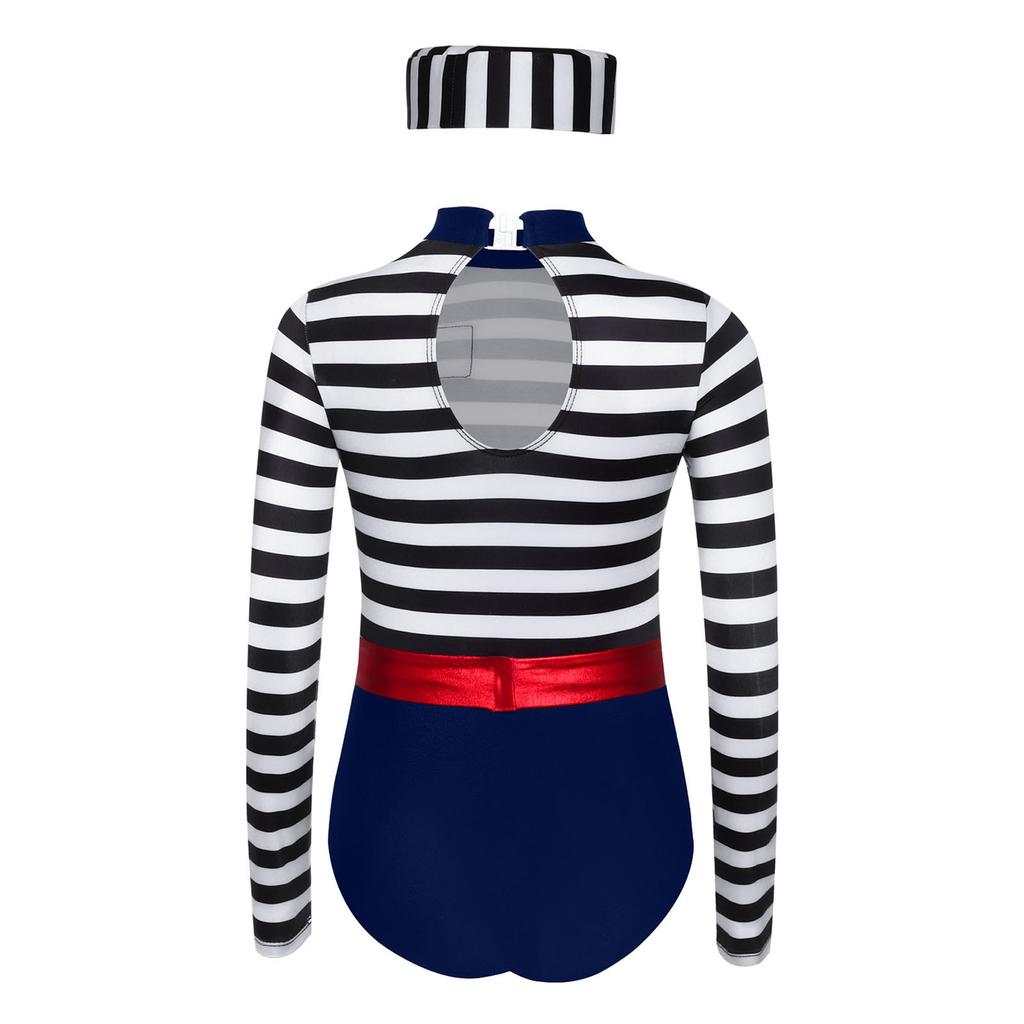 Meisjes Gevangene Kostuum Set Lange Mouw Gestreept Jumpsuit Kruis Drukknopen Bijpassende Tailleband en Gevangene Pet Rollenspel Outfit