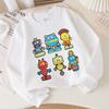 Kids Crewneck Long Sleeve Sweatshirt, Colorful Cartoon Robot Characters Print