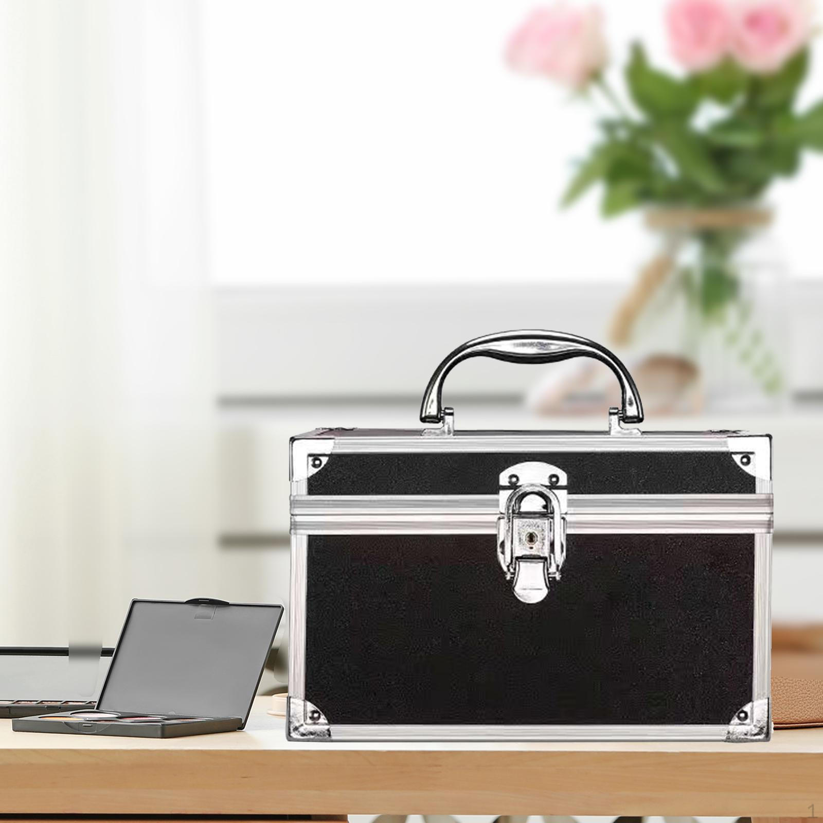 

Косметичний бокс для зберігання з лотком, Портативна косметичка з дзеркалом, Кейс для поїздки S Black