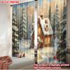 Set Of 2 Flat Printing Happy Christmas Scene Curtains Gingerbread House Digital Printed Polyester Drapes Durable Curtain