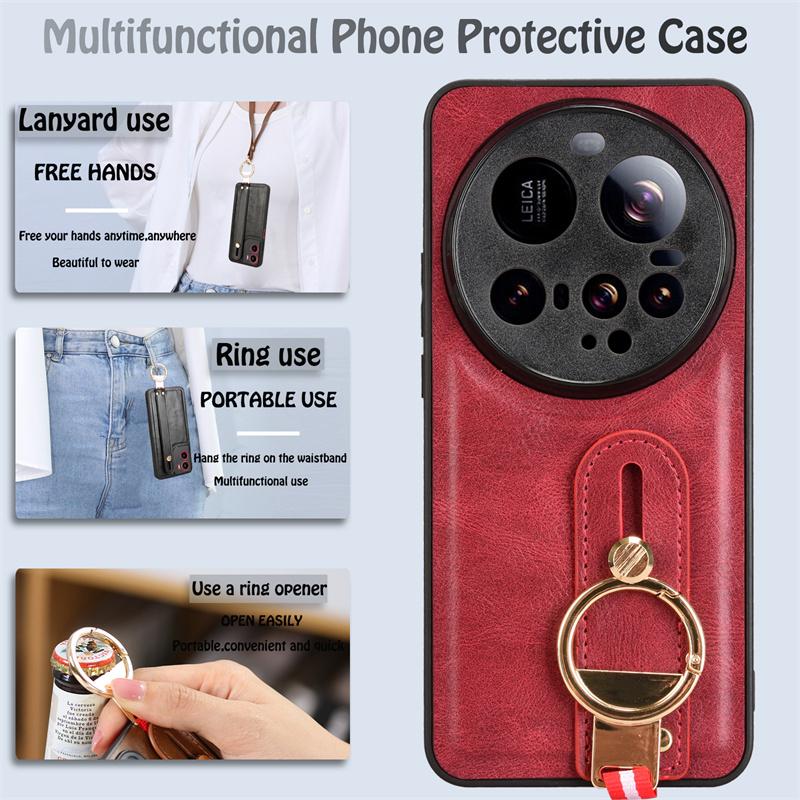 For  15 Ultra Case Fashion Ring WristStrap Leather Phone Holder Case For  15 Ultra Drop-Resistant Cover