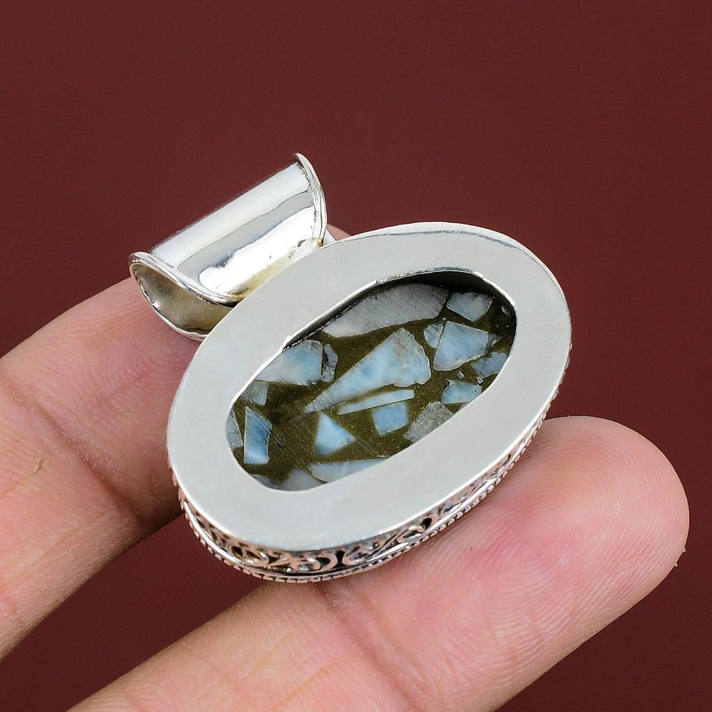 Copper Larimar Pendant 925 Sterling Silver Pendant Genuine Gemstone Pendant Handmade Jewelry Vintage Pendant Gifts For Wife Designer Jewelry