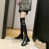 Damenstiefel Herbst/Winter Neue Lange Stiefel Eckige Zehenpartie Elastische Kniehohe Stiefel Rutschfestes Wildlederimitat Bequeme Modeschuhe