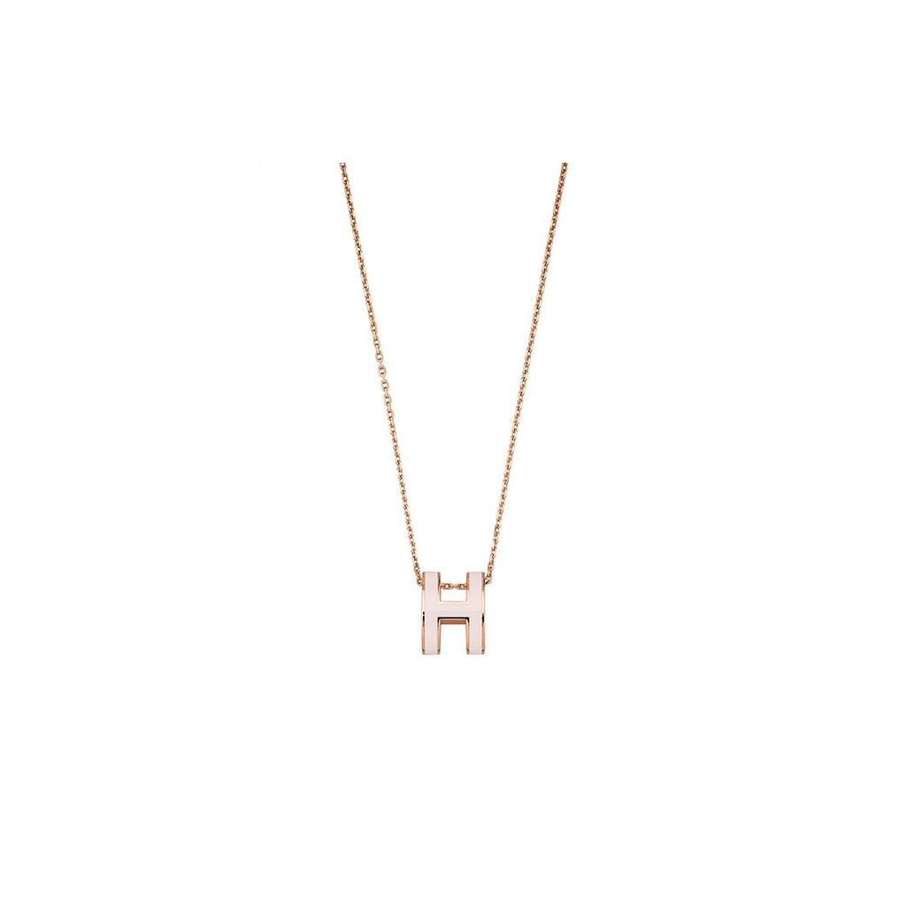 Hermes Pop H Series Pendant Candy Pink Enamel Alloy Necklace Women necklace Rose-Gold H147991FO85