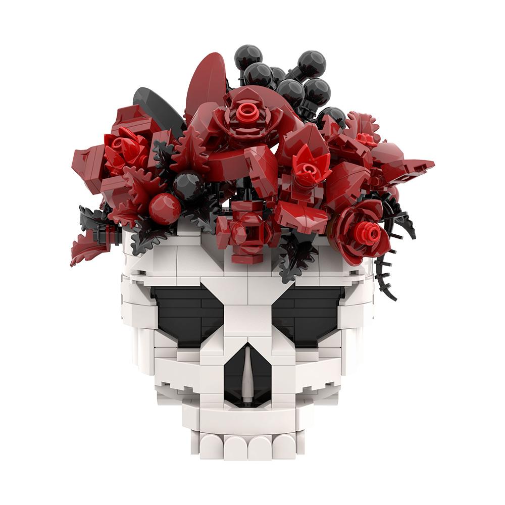 MOC Modello Bouquet Teschio Gotico Rose Teschio Corvo Fiori Blocchi da Costruzione Decorativi Giocattolo da Assemblare a Croce Regalo per Adulti