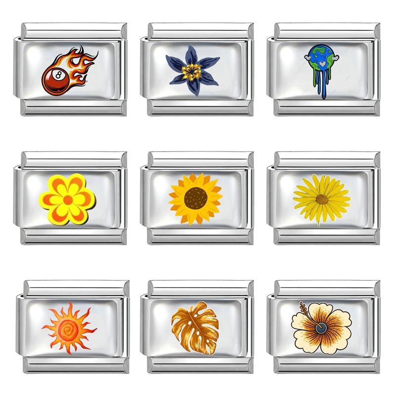 Fashion Sunflower Cherry Ball Sun Star Leaf Y2K Love Italian Charm Links Fit 9mm Italian Bracelet Women Making DIY Jewelry Gift