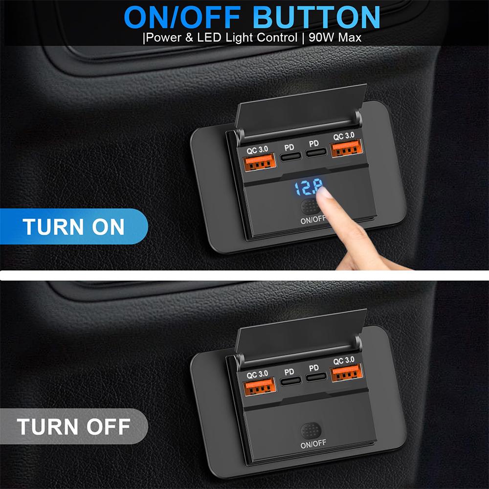 Încărcător Auto USB Dual PD Dual QC3.0 Tip C de 96W cu Comutator, Adaptor Socket pentru Încărcare Rapidă Auto pentru Mașină 12V/24V, Camion, Barcă, Autobuz, RV