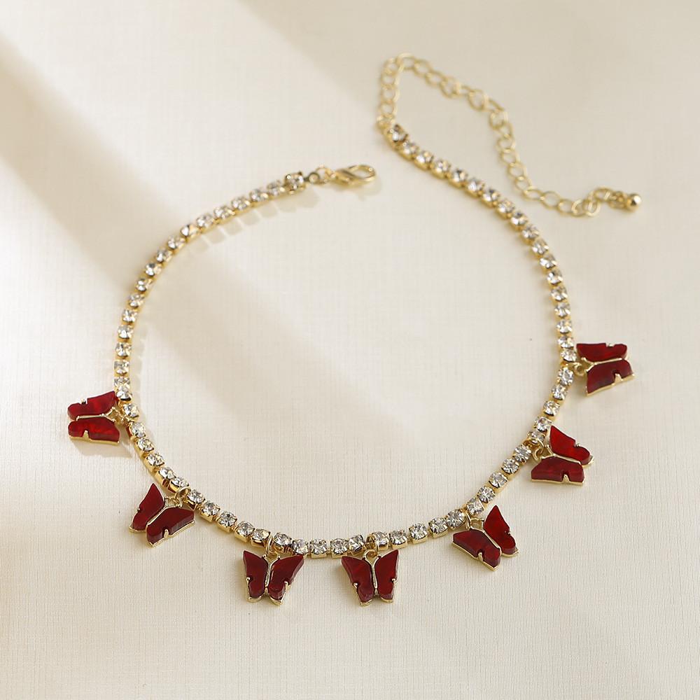 

Alloy Unique Butterfly Pendant Necklace With Vibrant Color Options For Wear Everyday Red