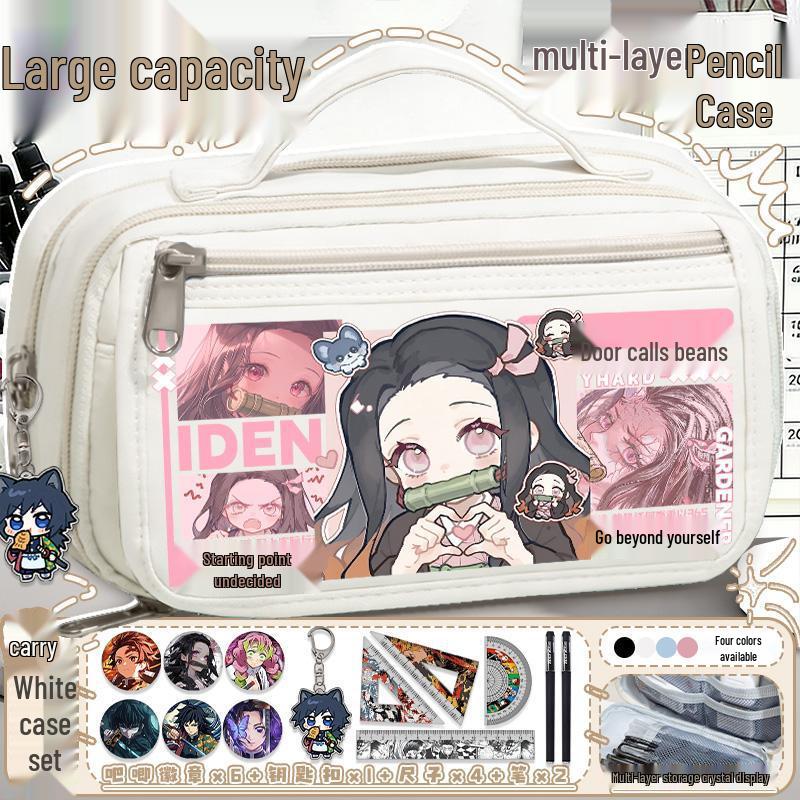 Demon Slayer Mehrschichtiger Federmäppchen - Nezuko, Shinobu, Mitsuri, Muichiro Design, Große Kapazität für Grundschüler