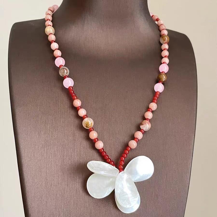 [Shell Blossom] Vtage Vintage Colored Beaded Shell Flower Necklace Retro Simple Versatile Necklace
