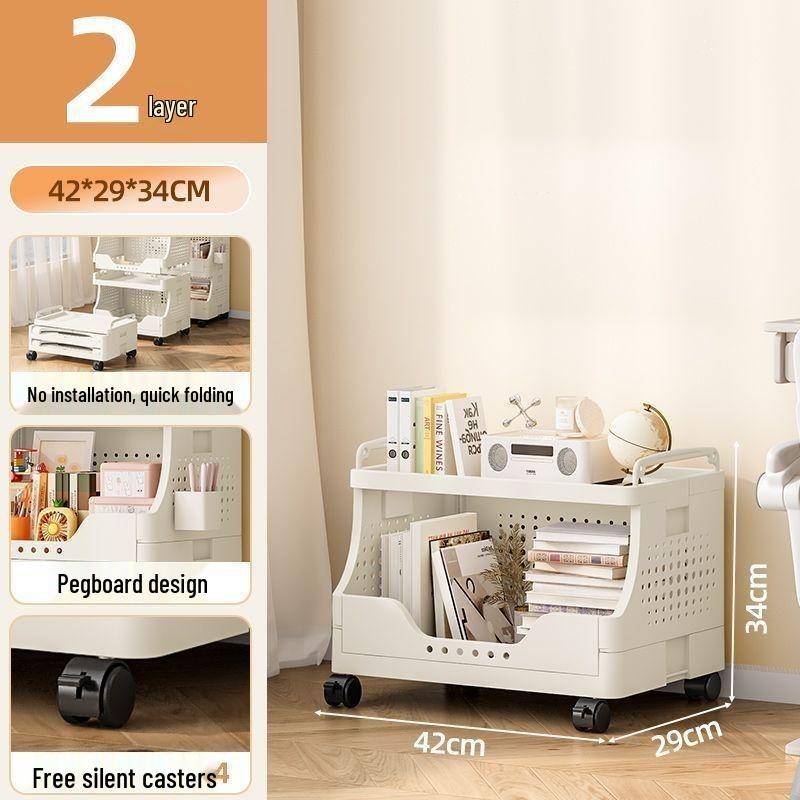 Foldable Pegboard Storage Rack - No Assembly, Small Trolley Bookshelf for Home, Floor, & Snack Storage