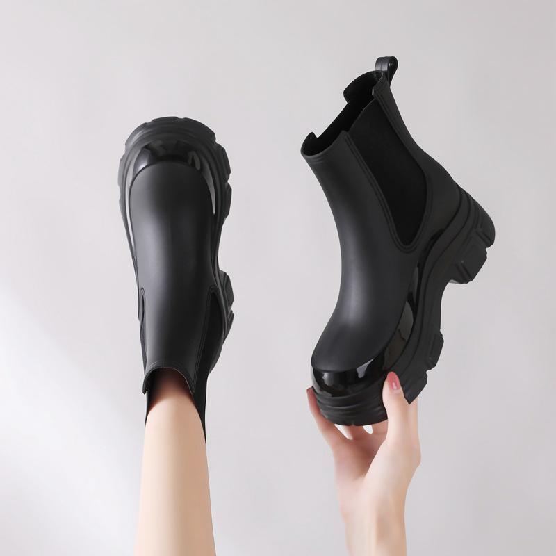 Korean Style Women's Waterproof Chelsea Rain Boots - Mid-Calf Rubber Overshoes with Thick Sole Fashion.