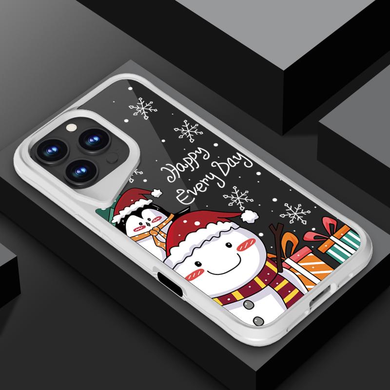 

Веселый рождественский снеговик узор прозрачный чехол для телефона iPhone 16 15 14 13 Pro Max защита линз прозрачный акриловый тонкий мягкий край противоударный чехол iPhone 16 чёрный