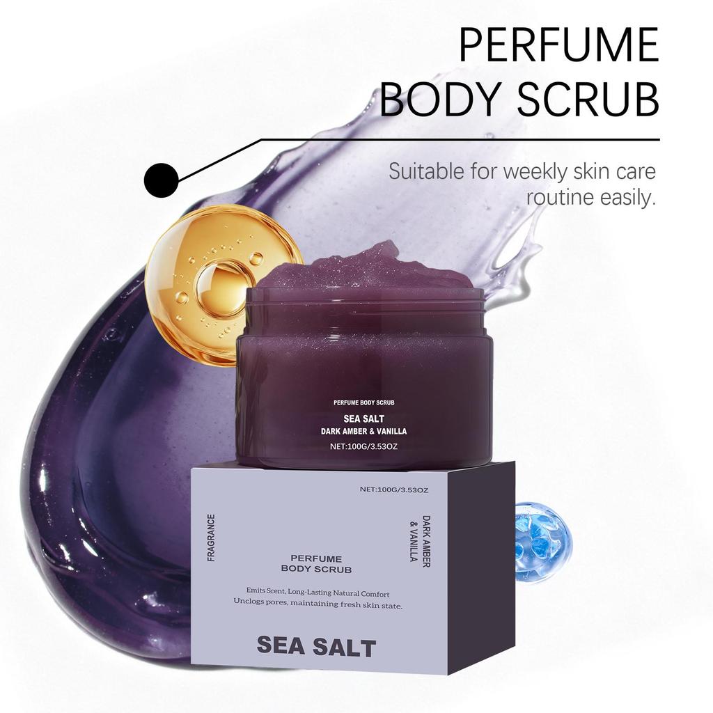 Perfume Body Scrub Hydrating Smoothing Skin Natural Exfoliating Salt Rose Coral Amber Vanilla Scent Moisturizing Cleansing Skin