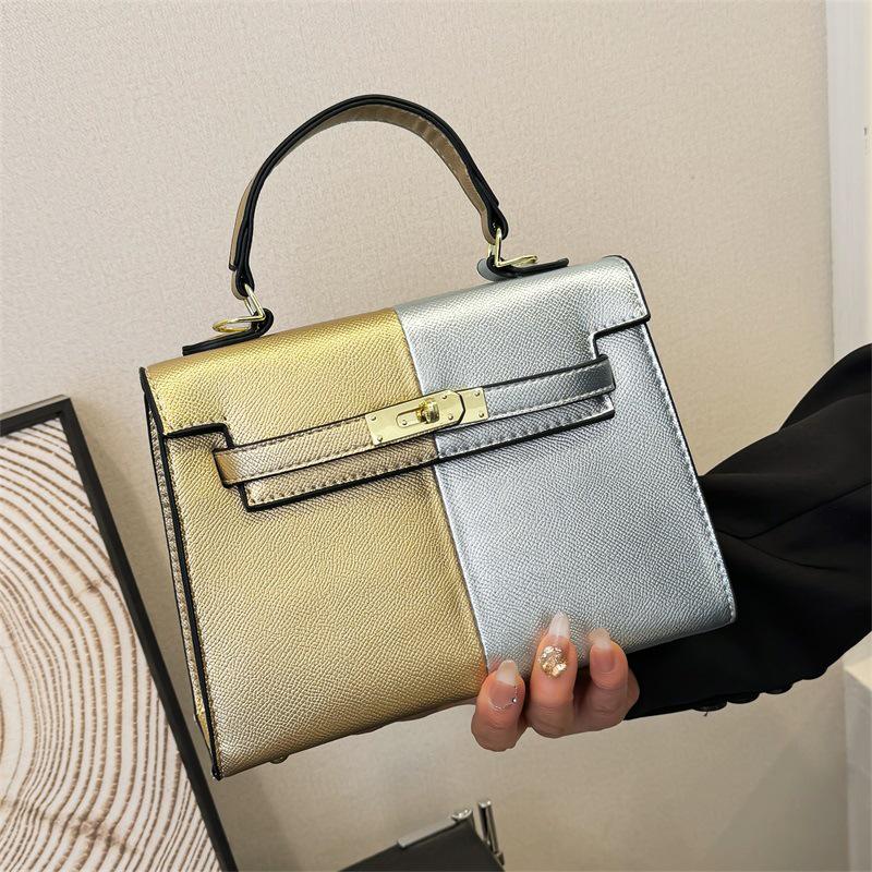 Color Block Kelly Bag: Trendy Two-Tone, Large Capacity, Versatile Shoulder & Crossbody Bag for Work Commute.