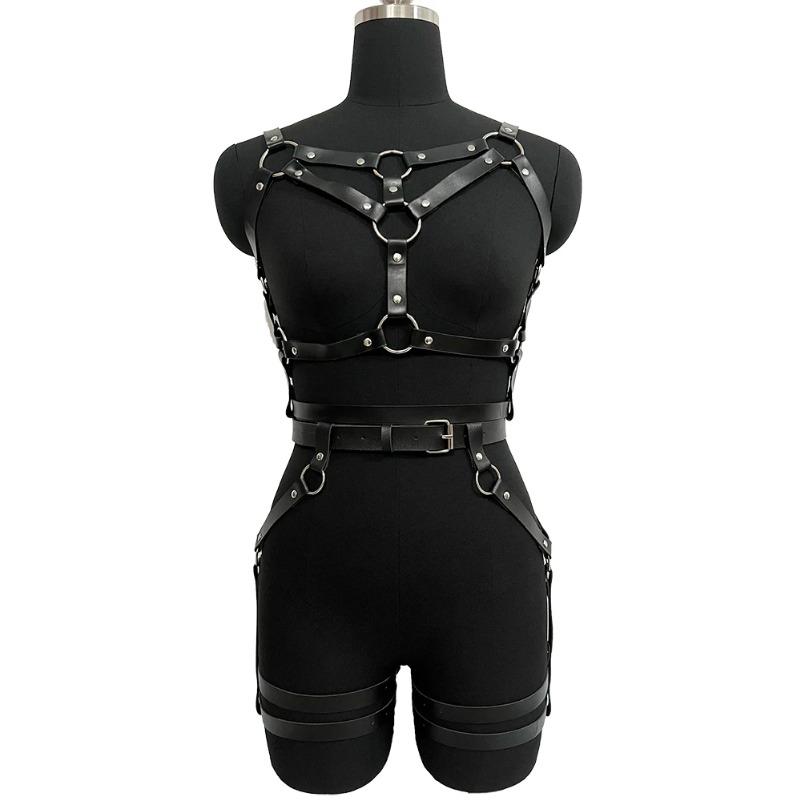 Trendy Women Sexy Body Harness Set Bondage Chest Harness Garter Leather Lingerie Suspender BDSM Gothic Swordbelt Fetish Clothing