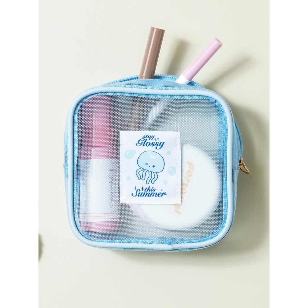 Daiso Summer Glossy Label Point Mesh Pouch
