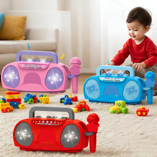 Kids Singing Machine Toy with Microphone LED Light Toddlers Boys Girls Multi-functional Mini Karaoke Machine Music Player Toy