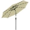 Round Outdoor Garden Parasol Diameter 265 Cm, Solar LED Lights, Tilting Crank, Steel Pole, 8 Ribs, Beige