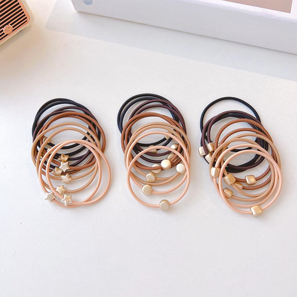 10pcs/set Simple Round Heart Square Hair Tie Highly Elastic Durable Rubber Band Ponytail Hair Rope Headwear Hair Accessories