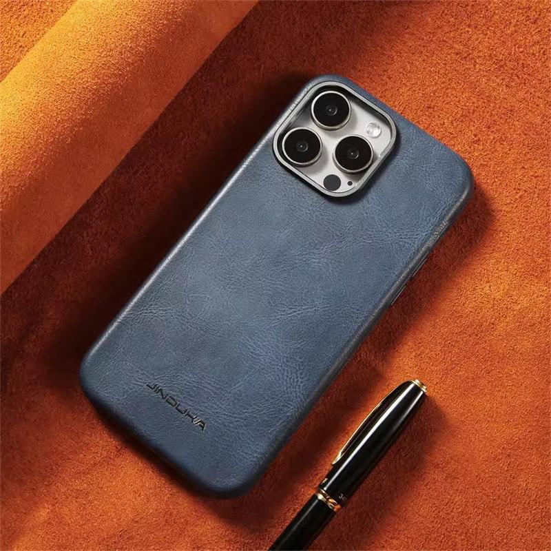 

Роскошный ультратонкий кожаный чехол Magsafe для iPhone 16 15 14 13 12 11 Pro Max Plus противоударный бампер деловой чехол iPhone 15 Pro Max синий