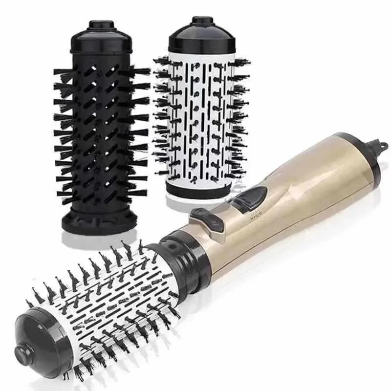 2 Replaceable Head 360 Rotating AirFlow Hot Air Brush Hair Straightener Curler Iron Volumizer Blowers Electric Hair Dryer Comb