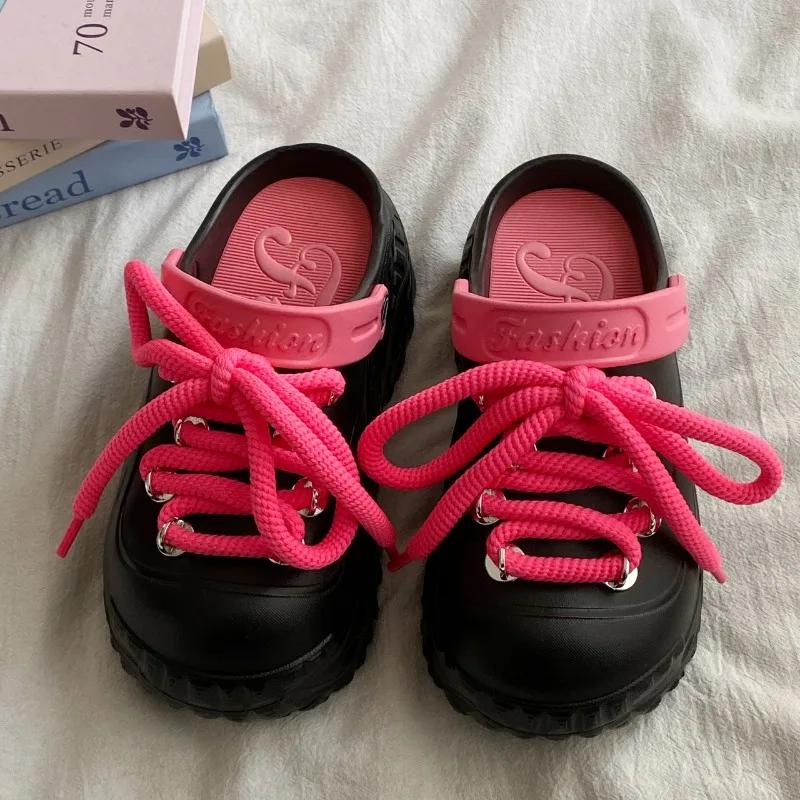 New Women's Shoes Front Lace-up Women's Slippers Fashion Closed Toe Plus Size Beach Best Seller Platform Slippers
