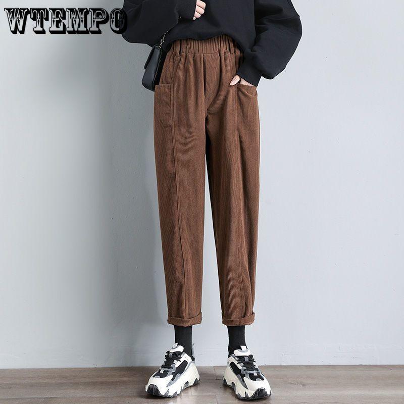 Pantaloni Harem di Peluche da Donna Autunno e Inverno Pantaloni di Velluto a Coste Pantaloni a Gamba Larga Pantaloni Spessi Casual