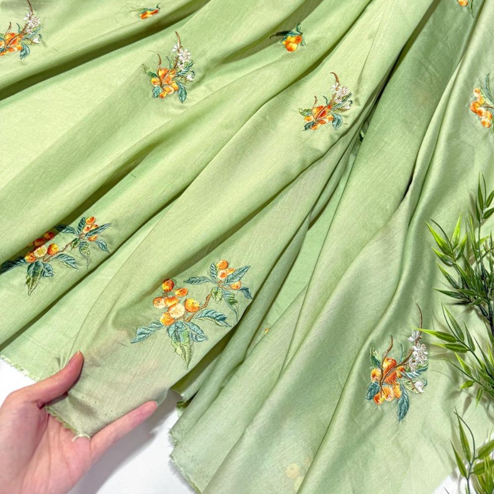 100x150cm Loquat Fruit Embroidery Cloth Gradient Chiffon Fabric Transparent Hanfu Cloth Sewing Costume Party Clothing