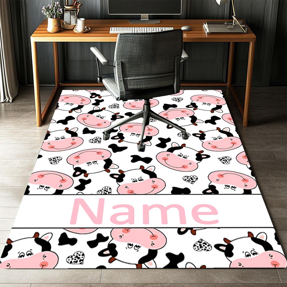 Custom Name Cow Printed Carpet,Rug for Office Chair Living Room Bedroom Kitchen Room Decor Gifts.