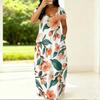 Women Plus Size Round Neck Short Sleeve Floral Printed Side Pockets Loose Maxi Dress
