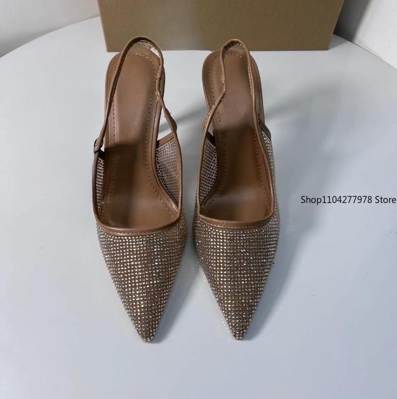 Fashion 2025 Women's High Heeled Sandals Transparent Pointed Toe Elegant Ladies Fashion Shoes Pearl Decoration Slingback Sandal Size 42