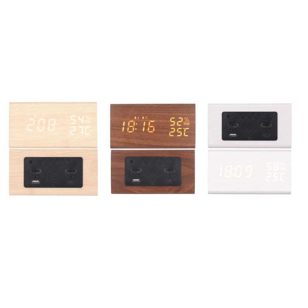 LED Digital Alarm Clock Multipurpose Wooden Clock with Voice Control Humidity Temperature Week Time 
