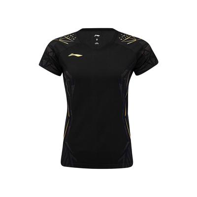 Li Ning Badminton Series Quick-Dry Breathable Round Neck Competition Training Sports Short Sleeve T-Shirt Women T-Shirt Black AAYV036-1