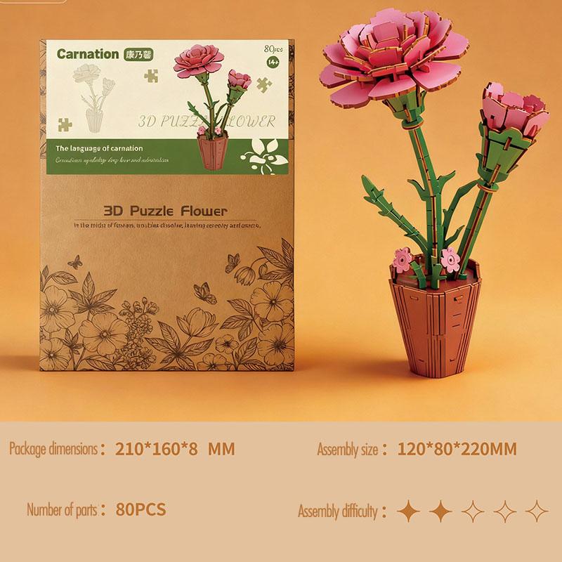 3D Flower Wooden Puzzles DIY Wooden Flowers Model Kit Building Set Crafts for Adults To Build Botanical Collection Creative Gift