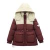 Windkontrastfarben kurze Daunenbaumwollkleidung Damen Winter Neu Taille Kapuze Locker Verdickt Mantel