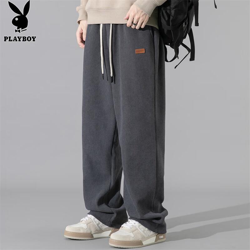 PLAYBOY Men's Loose Straight Corduroy Casual Pants