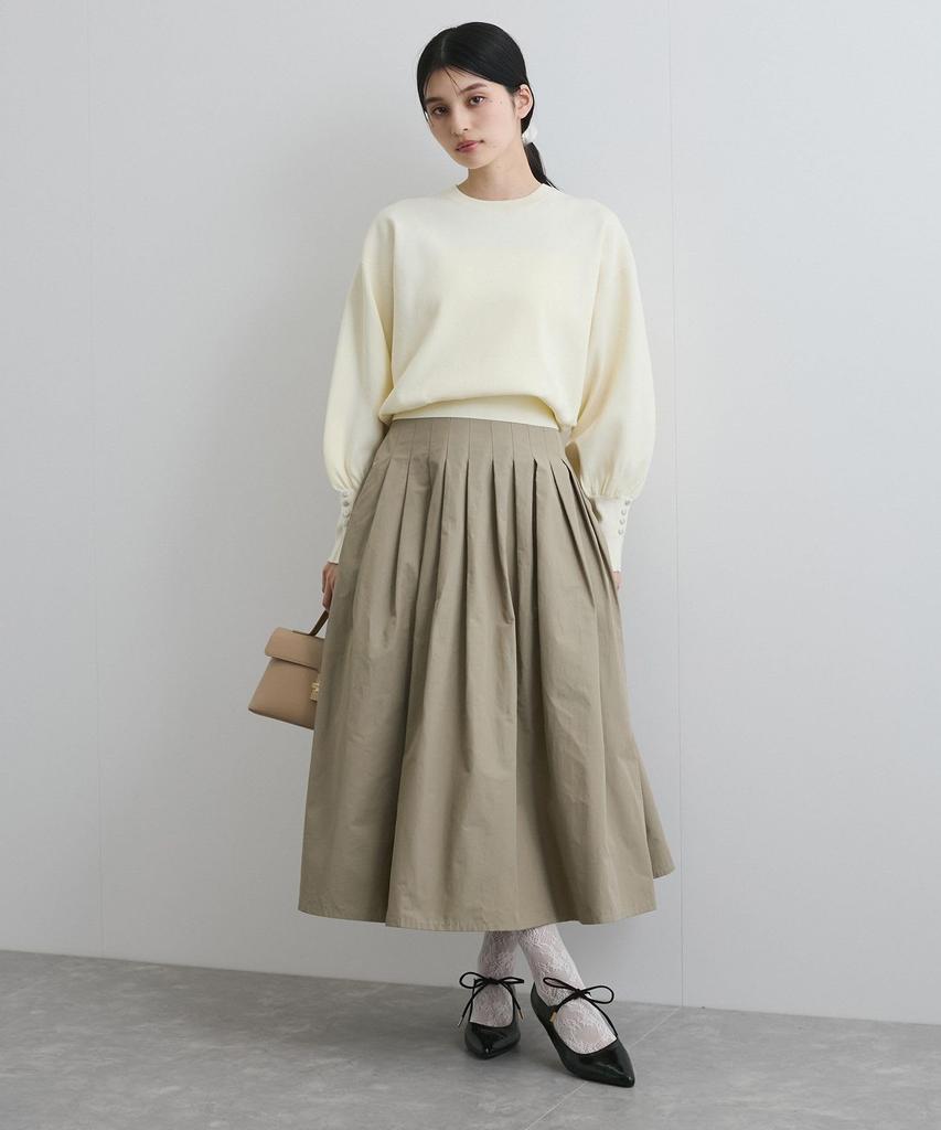 Gold Button Accent Sleeve Crew Neck [BIS] Washable/Anti-Pilling Knit, Women's, BVM35080, Off-White (16)