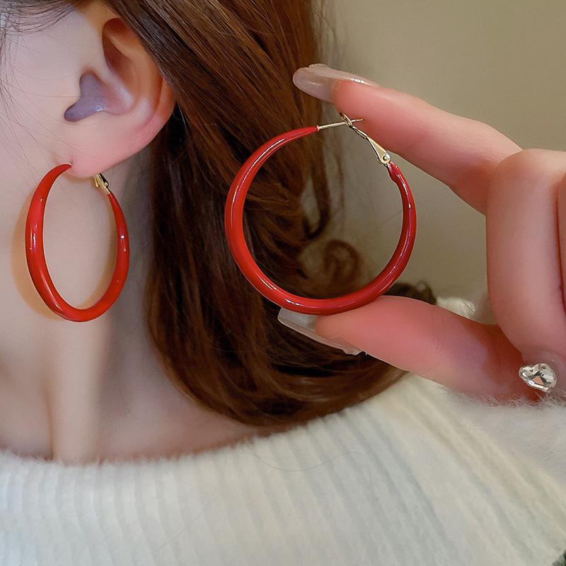 Silver Needle Plain Ring Ankola Red Oil Drop Earrings Exaggerated Design Earrings Korean Simple Temperament Earrings Women