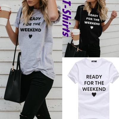 Womens Lightweight Letter Printed Short Sleeve Tunics Round Neck Blouses Loose Tops T-Shirt