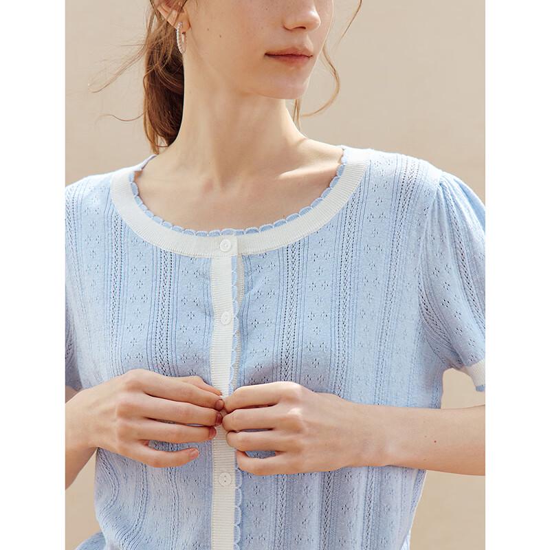 INMAN French Color-Block Hollow Knit Cardigan