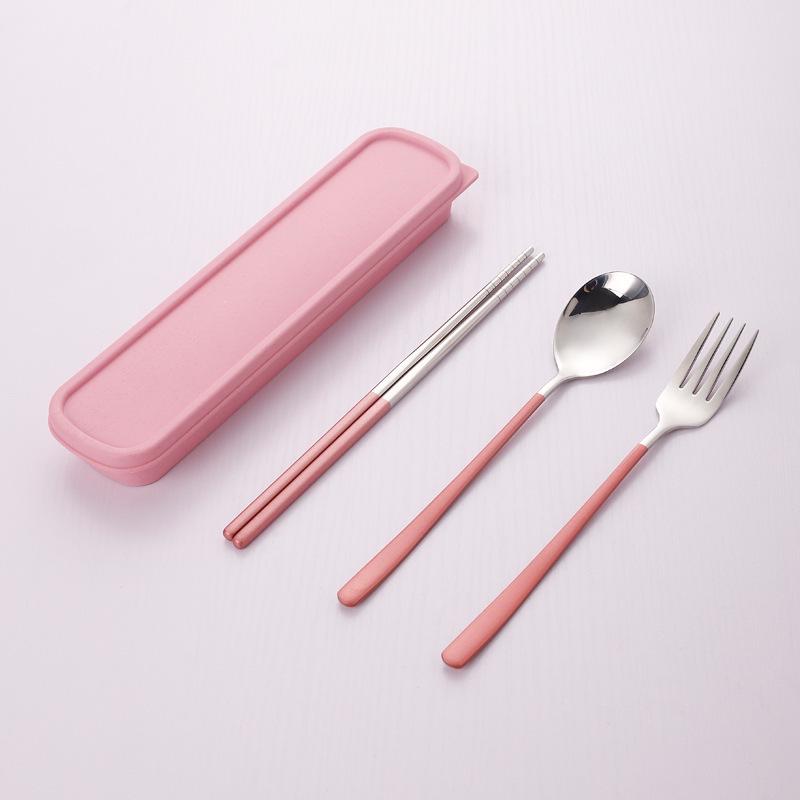 Korean Portable Stainless Steel Cutlery Set: Spoon, Fork & Chopsticks with Travel Box. Custom Logo Option Available.