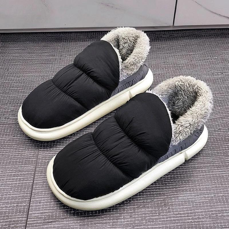 Couple Winter Cotton Slippers Men's Korean Closed Heel Fleece Lined Snow Boots Waterproof Warm Anti Cold Shoes for Winter