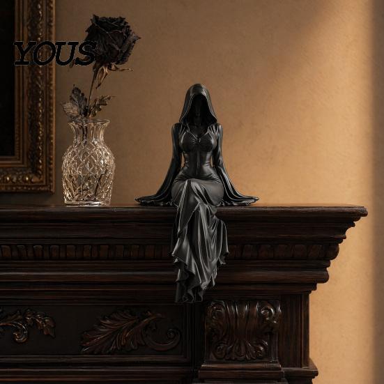 Decorazione Stanza Stile Vittoriano Statuetta Dea Mietitore Stampata 3D, Scultura Figura Incappucciata Eterea, Statua Dama Oscura Collezionabile Fantasy Gotico per