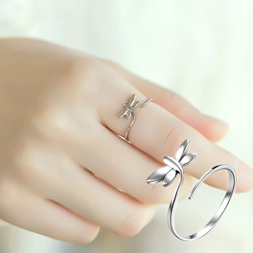 Women's Adjustable Silver Dragonfly Ring, Modern Creative Copper Design for Anniversary Birthday Gifts, Fashion Boho Jewelry, No Gemstones