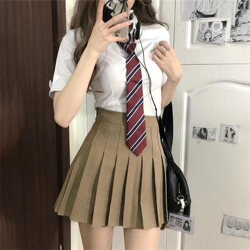 Uniform Skirt Uniform Set Pleated Skirt Halloween Costume Cosplay Photo Shoot Party Costume JK Skirt Long Sleeve White Shirt Tie School Skirt 3 Piece