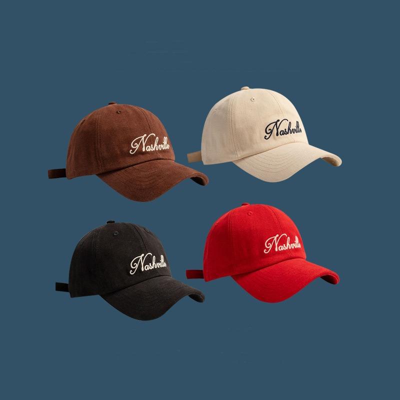 Retro simple baseball cap women's big head circumference embroidered hat peaked hat soft top widened brim shows the face is small and versatile